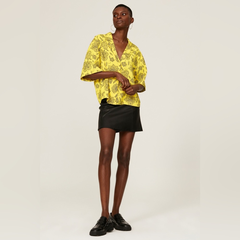 *Size 4 - SAUNDERS - Yellow Floral Rox Blouse Top Rent the Runway RTR $225 msrp